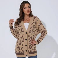 leopard print ladies cardigan sweater 2021 fall winter new european and american ins wind loose long sleeve knitted jacket
