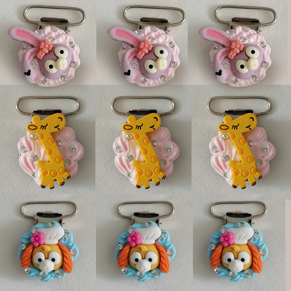 

Handmade Cute Doll Rhinestones Sparkle Bling Crystals 9Pcs/Set Pacifier Clip Free Dummy Nipple Clips Baby Pacifier Chain DIY