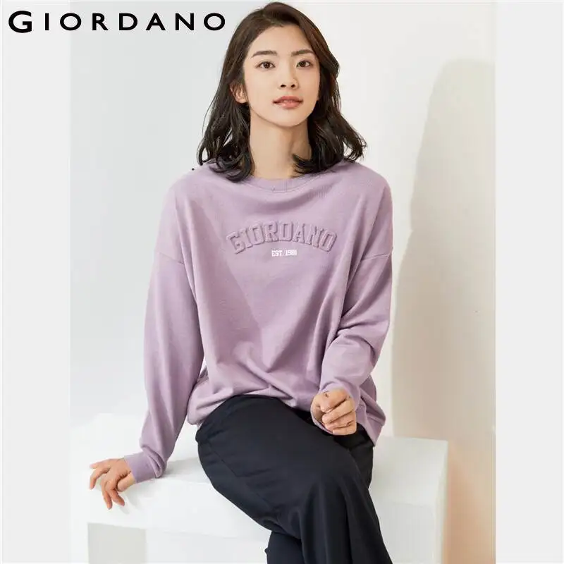 

Женский свитшот с надписью Giordano, свитшот с открытыми плечами и круглым вырезом, Свободный свитшот с длинными рукавами, 05391781