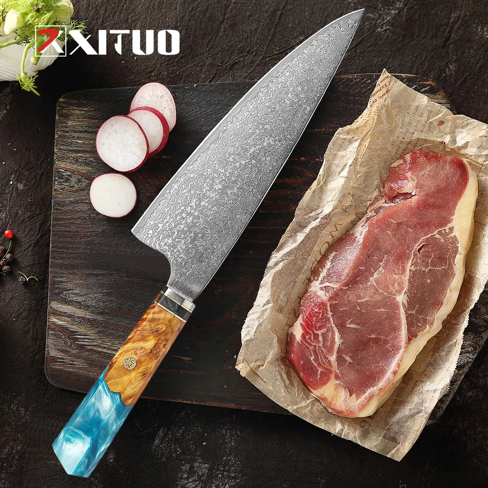 

XITUO Cleaver Kitchen Knife Chef Cooking Tool Butcher Knife Damascus Stainless VG10 Steel Santoku Meat Fruit Vegetable Best Gift
