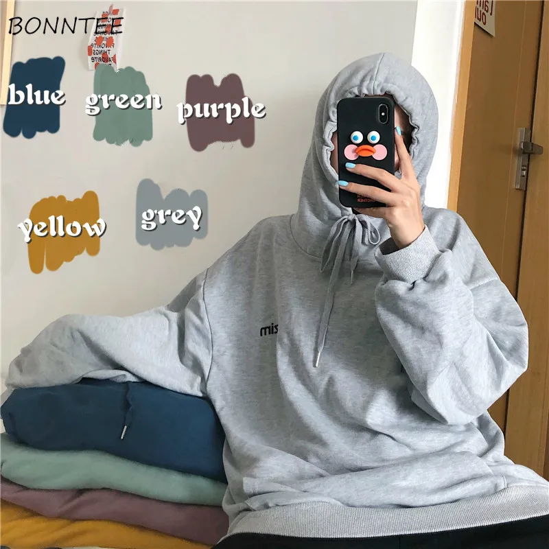 

Hoodies Women Letter Loose Unisex Korean Style All-match Fashion Boyfriend Hooded Autumn New Arrival Streetwear Pocket Student