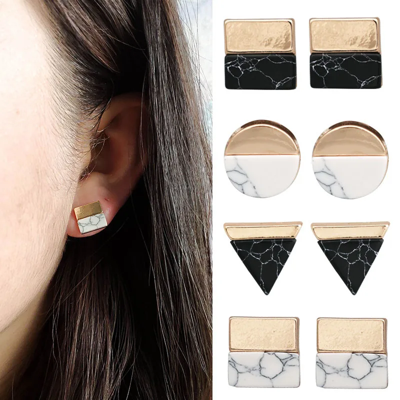 Минималистичные женские серьги гвоздики из камня простая треугольная