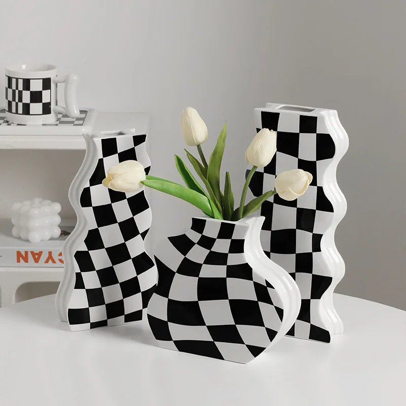 

Checkboard Original Design Ins Nordic Felt Vase Decor Dried Flowers Decorative Ornaments Home Accessories Creative Decor