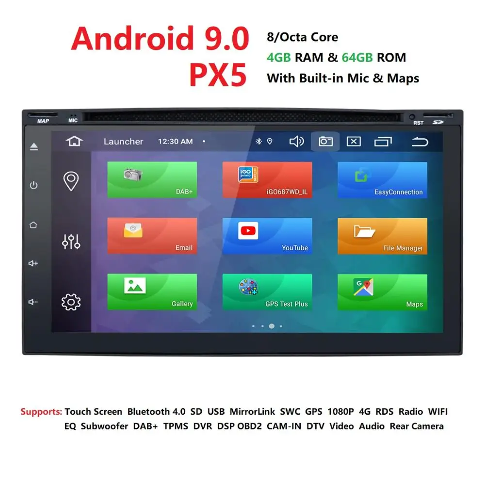 OctaCore " 2Din Android9.0 Автомобильный DVD Радио мультимедийный плеер 800*480 универсальный gps навигация Авторадио Стерео Аудио OBD2 DVR DTV