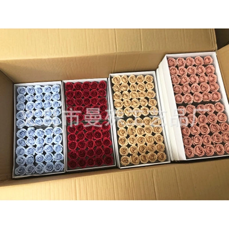 

50pcs/box Rose Soap Flower Head Juliet Soap Flower With Base Gift Box Bouquet Making DIY Materials Souvenir Decoration