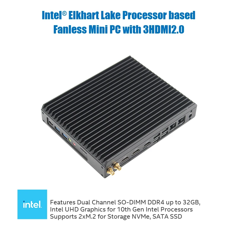 Maxtang Intel Elkhart Lake J6412 Processor Based Fanless  Mini PC with 3HDMI2.0 for Display, Mini Gaming Comput Surpport Win 11