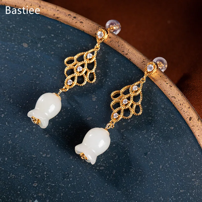 

Bastiee Silver 925 Jewelry 925 Sterling Silver Earrings Dangle Earrings Vintage Inlaid Jade Korean Earrings Silver