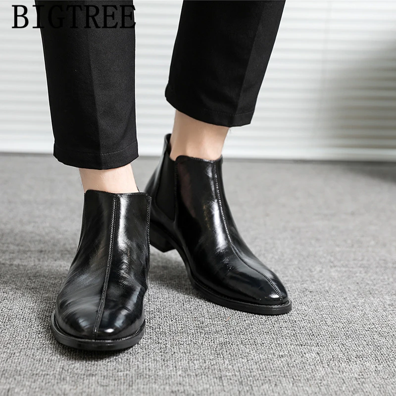 Leather Boots Men Chelsea Winter Shoes Coiffeur Italian Brand Snow Designer Chaussure Homme Buty |