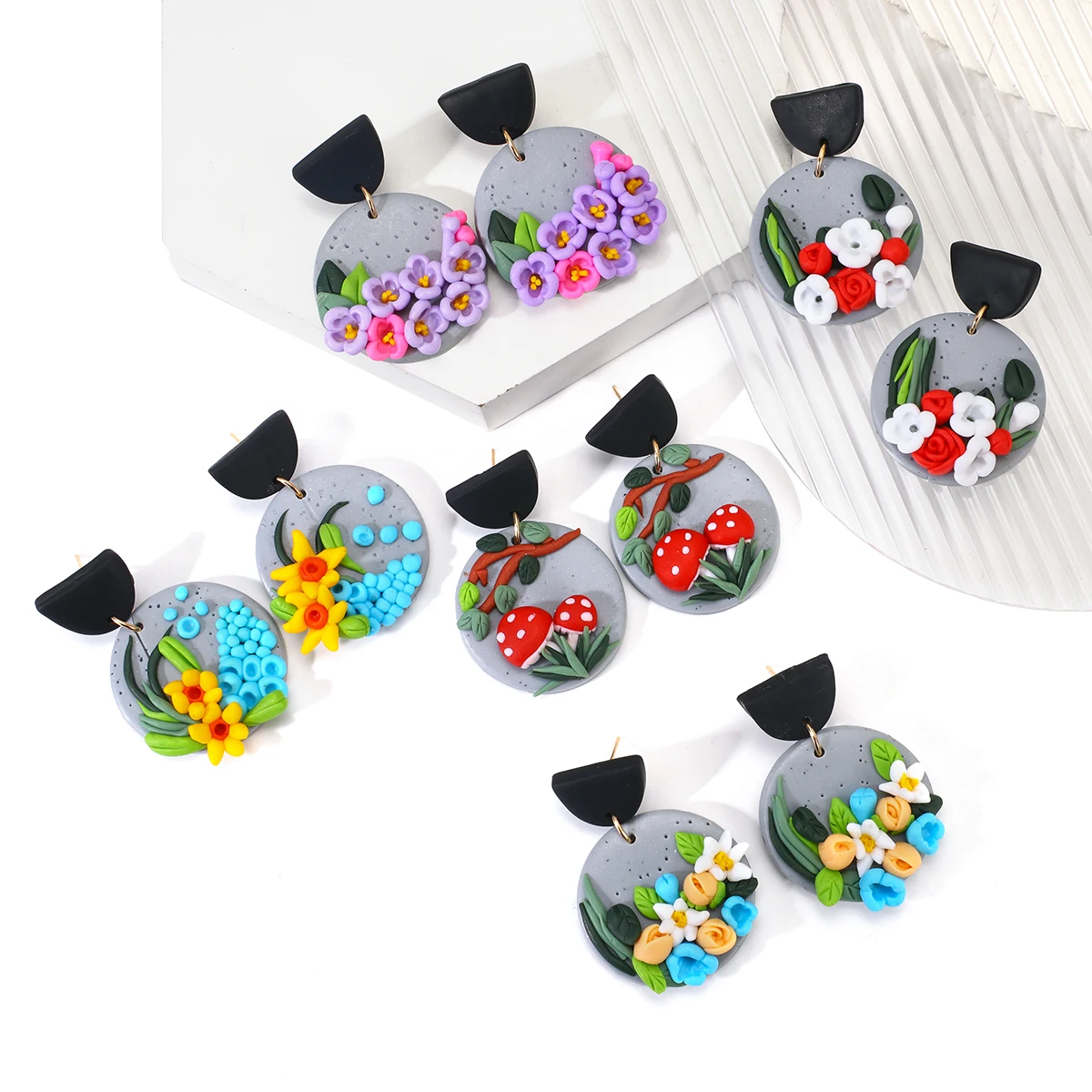 

AMORCOME Multi-type Cute Flower Mushroom Polymer Clay Drop Earrings For Women Geometric Statement Earrings Fashion Jewelry