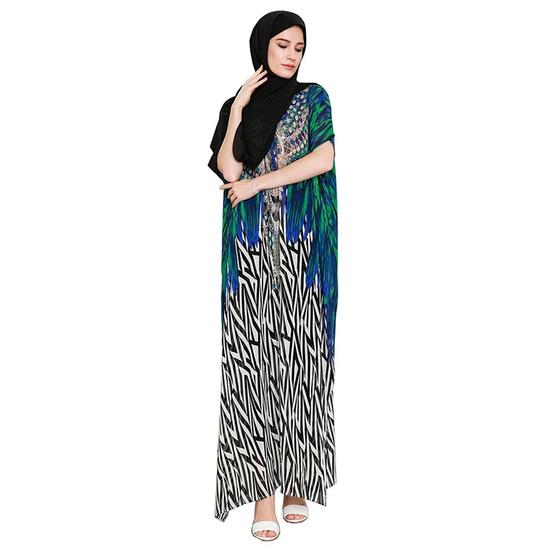Ramadan Eid Mubarak Clothing Print Arabian Summer Dress Ethnic Style Muslim Women Dress Abaya Dress Islamic Dating Evening Dress
