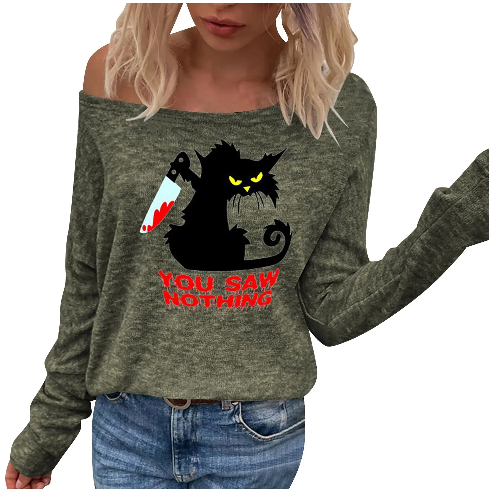 

Shirt Women's Sweater Bottoming Multicolor Printed Long-sleeved Off-shoulder Top Sweater Sweaters For Women