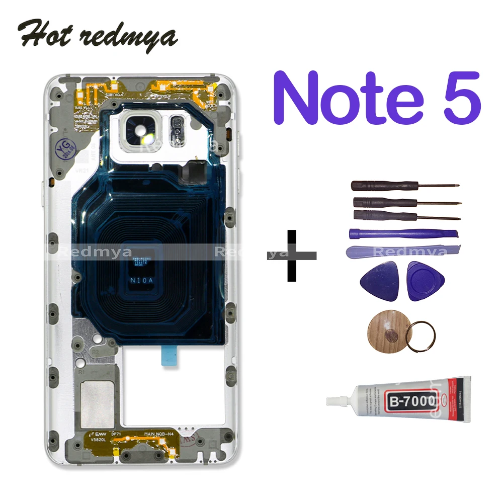 

1Pcs New Middle Frame For Samsung Note 5 N920 Middle Plate Housing Chassis Frame Bezel With Side Button and Camera Lens Cover