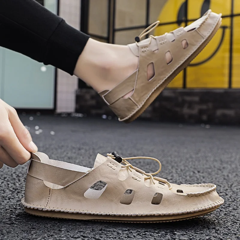 

2021 Summer Men's Casual Breathable Peas Shoes Non-slip Lightweight Outdoor Camping Shoes Beach Wading Shoes Lazy Shoes