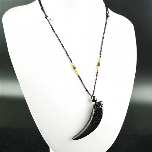 Натуральный черный обсидиан кулон ожерелье волчий зуб модные очаровательные