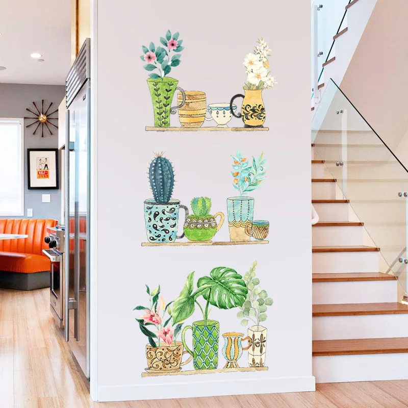 

Garden Plant Bonsai Wall Stickers Home Decor Living Room Flowers Kitchen PVC Wall Decals DIY Wallpaper