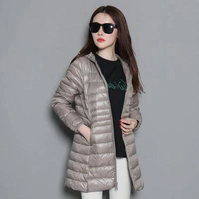 dark gray 7XL, зимняя женская парка на белом утином пуху, яркие цвета, мягкие куртки, Женская длинная куртка на утином пуху, верхняя одежда, ультралегкие пальто с капюшоном, U542 - Цвет: dark gray