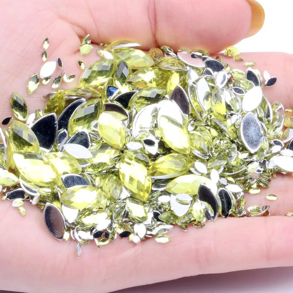 12 Light Yellow Акриловые стразы с плоской задней частью, много размеров, много цветов, маркиза, грань земли, клей на бисер, платье, сделай сам, ювелирные изделия, ногти, художественные талисманы - Цвет: 12 Light Yellow