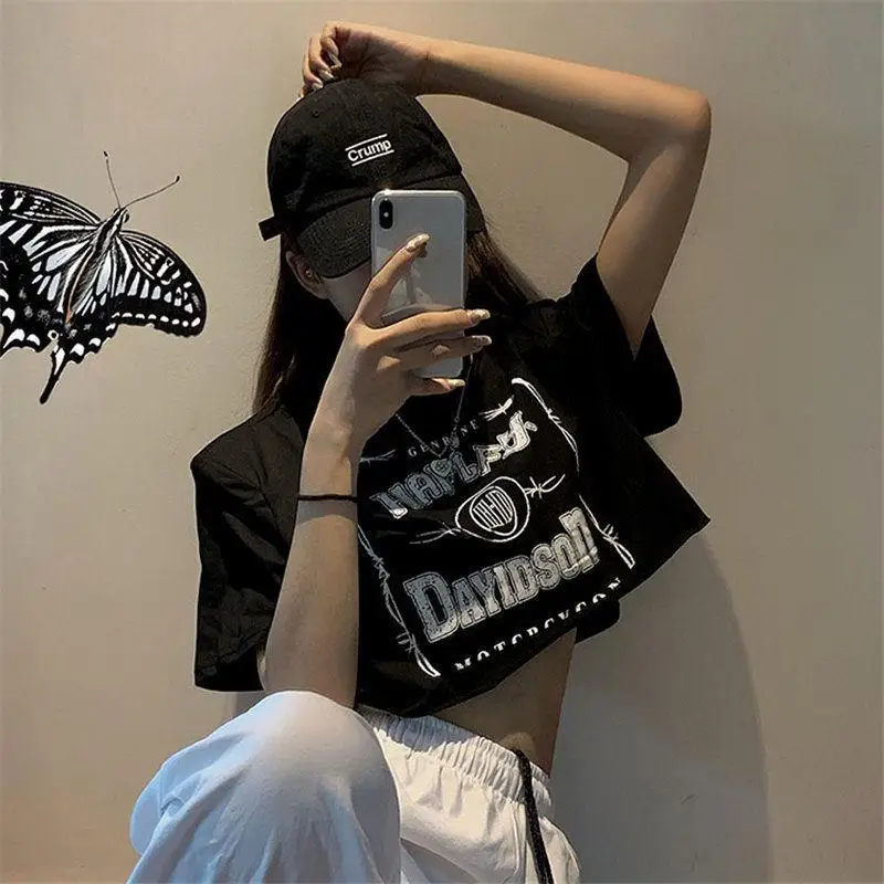 

Summer Female Tee Fashion Girl 2021 Crop Top T-Shirt Women Loose Casual Large Size Short Sleeve Street T-Shirt Tops Streetwear
