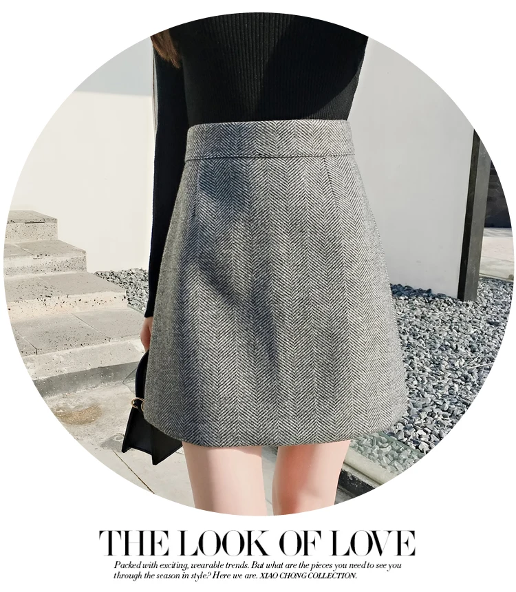 REALEFT New Arrival Autumn Winter Women Casual Mini Skirts High Waist Warm Woolen A-Line Sexy Short Skirts Female