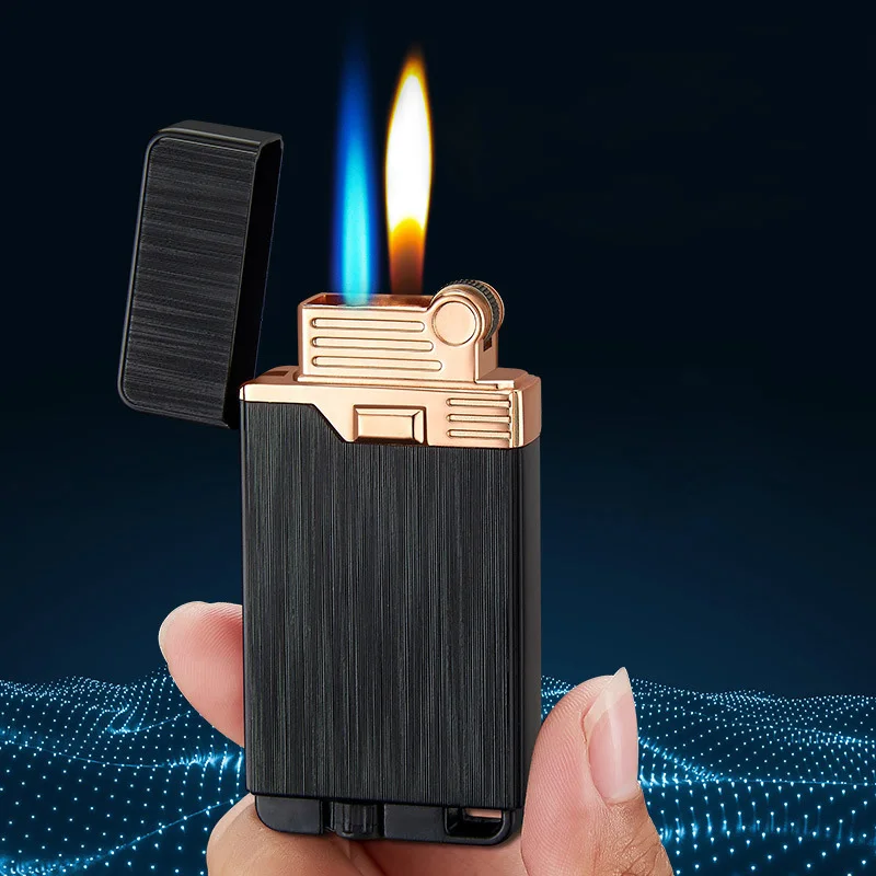 

Metal Gas Lighter Two Flames Cigarettes Lighters Butane Turbo Lighter Metal Lighters Smoking Accessories Gadgets for Men