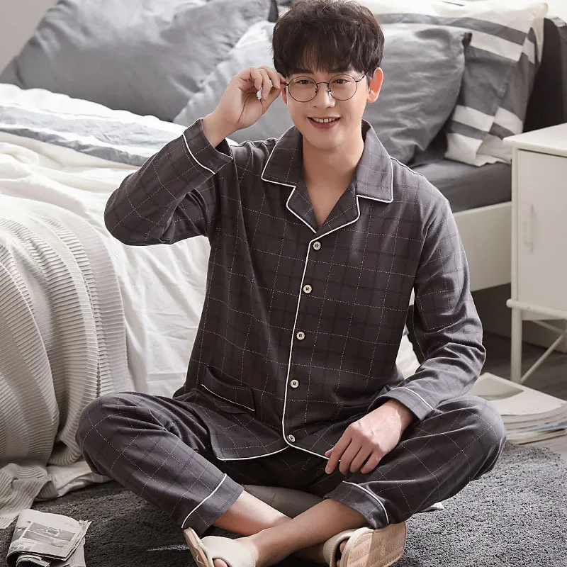 

Men Cotton Nightgown Pajamas Set Pyjamas 2PCS Nightwear Sleepwear Lounge Shirt&Pants Home Wear Plus Size 3XL 4XL Bathrobe Gown