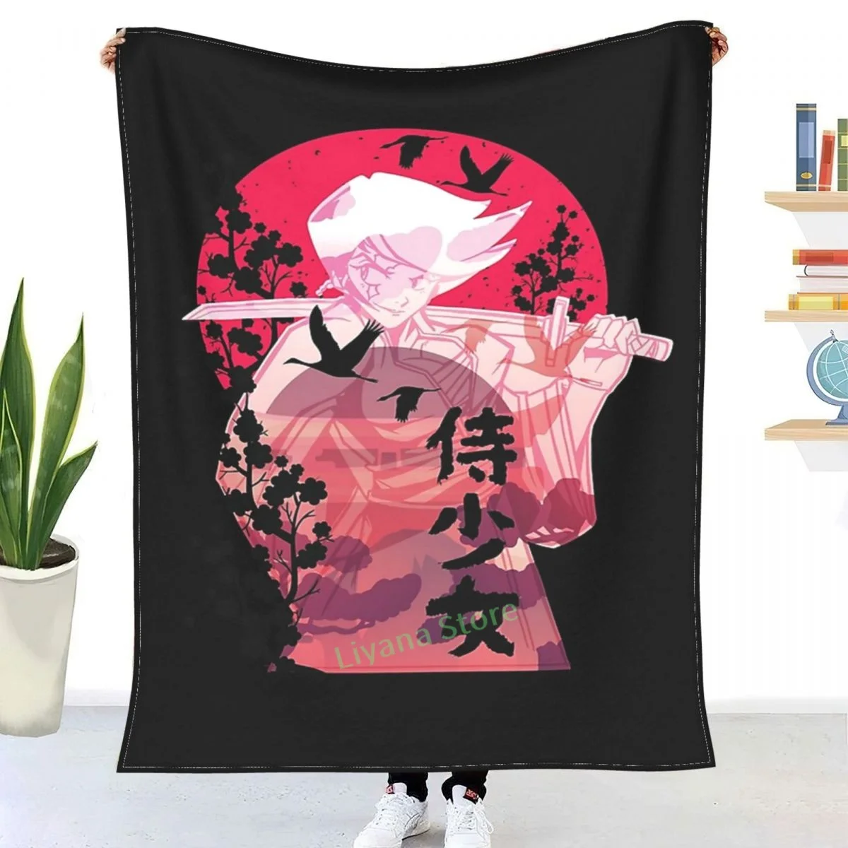 

Cute Japanese Anime Lovers Samurai Woman Feudal Japan Manga Girl Throw Blanket printed sofa bedroom decorative blanket children