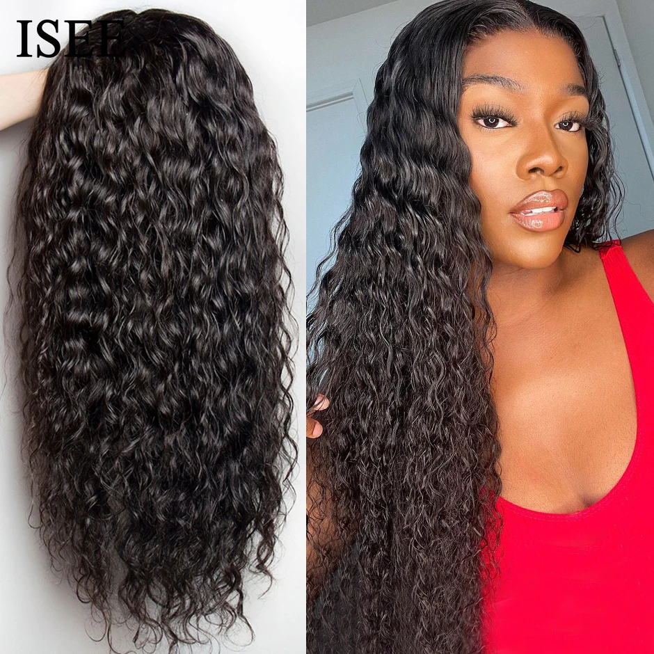 

ISEE HAIR Mongolian Water Wave Lace Part Human Hair Wigs For Women Machine Made Wig Water Wave 13X1 Lace Frontal Wig Human Hair
