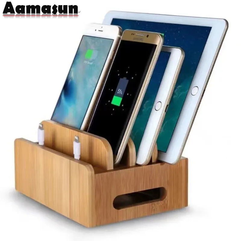 

Bamboo Holder for iPhone Stand for Samsung Phone Cords Charging Station Docks Holder Stand for Smart Phones and Tablets