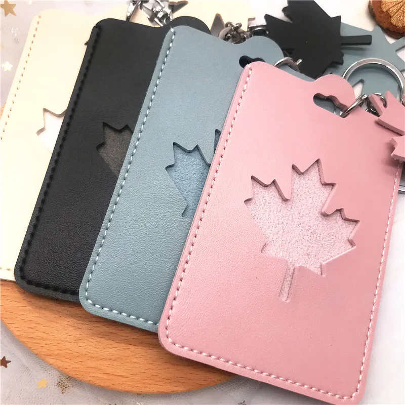 Обложка для карт из ПУ кожи с брелоком цепочкой отделением полый кленовый лист