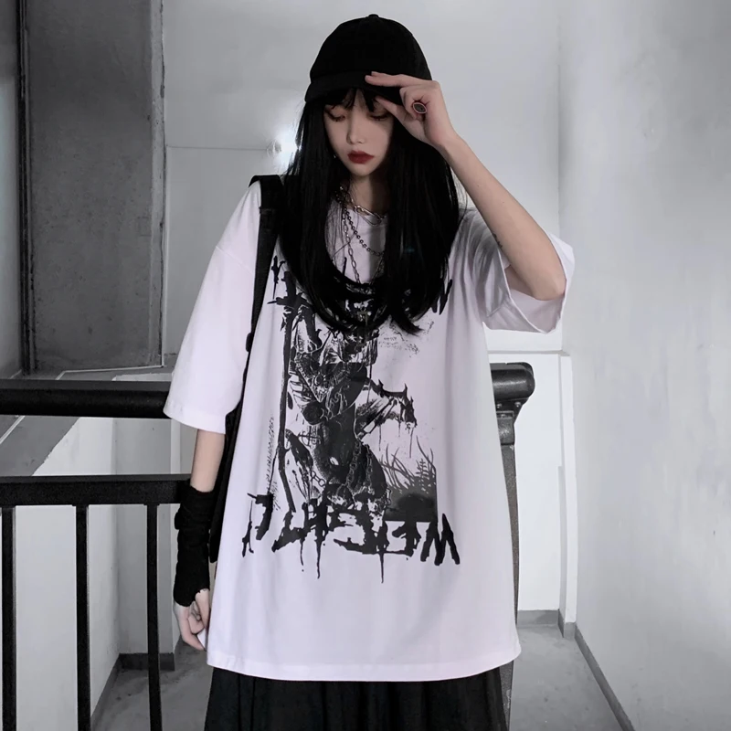 

Gothic Dark Y2k Short-sleeved T-shirt Female Lady T-shirt Loose Harajuku Retro Top Kawaii Anime Graphic T-shirt Top
