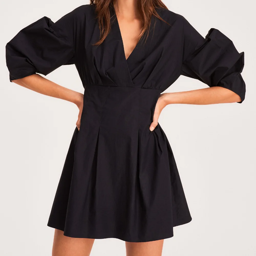 

2020 Autumn and Winter New Palace Sleeve V-neck Ladies Dress