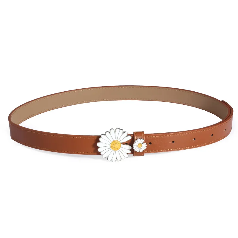 Small Daisy Pu Fine Belt Women Waistband Korean -style Student Flower Buckle Personality Smooth Faux Leather | Аксессуары для