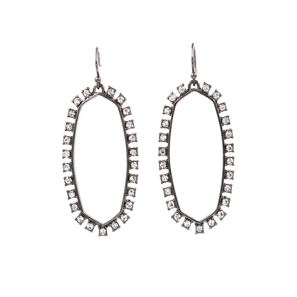 oval black Новая мода двойная капля вокруг кристалла кластера слеза Висячие серьги для женщин - Окраска металла: oval black