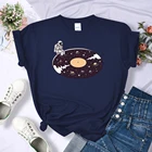 Galaxy космонавта с милым принтом футболки для женщин модная летняя одежда Стиль пот дышащие футболка с О-образным вырезом свободные топы для женщин