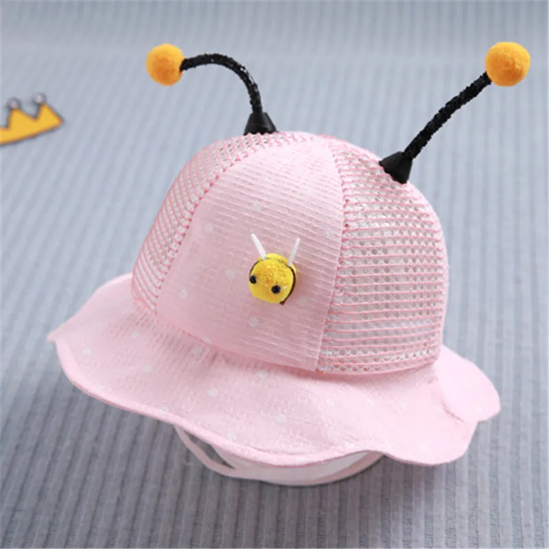 Girl Baby Summer Pink Bucket Hats Ventilation Cute Hollow Petal-Shaped Brim Small Bee Shape Sunscreen Hat Outing Sunshade | Аксессуары