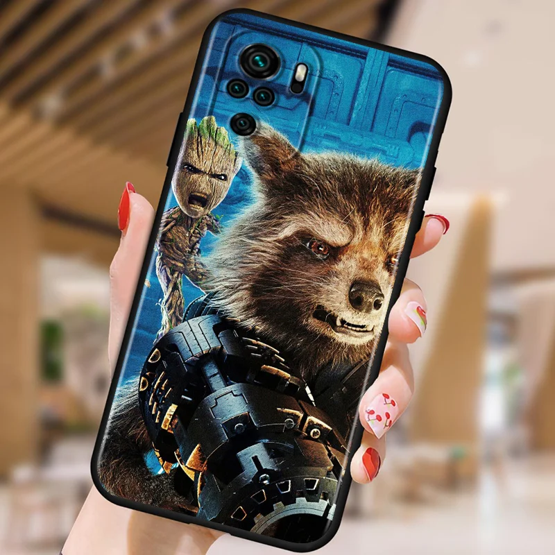Marvel Avengers Super Hero Groot For Xiaomi Redmi Note 10S 10 9T 9S 9 8T 8 7S 7 6 5A 5 Pro Max TPU Silicone Black Phone Case