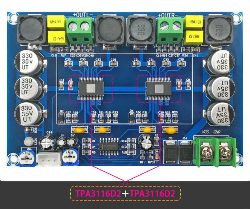 150W*2 TPA3116 D2 Dual-channel Stereo High Power Digital Audio Amplifier Board with TL074C OPAMP | Электроника