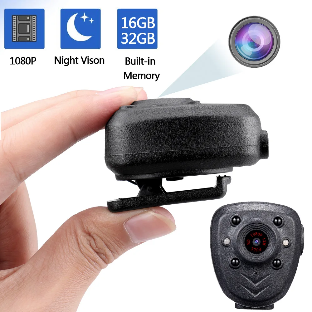 

Mini Body Camera Video Recorder Wearable Police Body cam with Night Vision Built-in 32GB Memory Card HD1080P Record Video