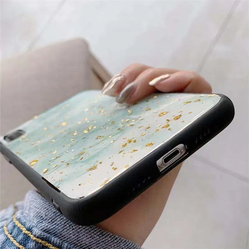 Блестящий чехол для телефона с золотыми блестками и мрамором Huawei P20 Lite P30 Pro Y6 Y7 Y9