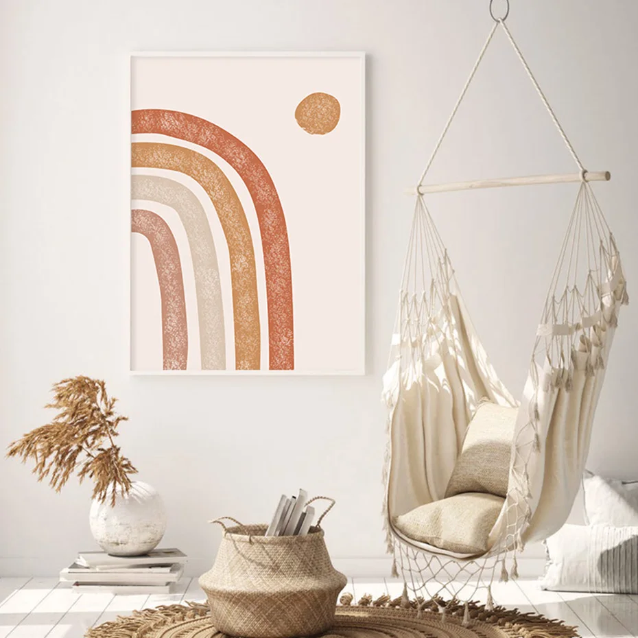 Абстрактные винтажные бежевые радужные холсты искусство на стену в