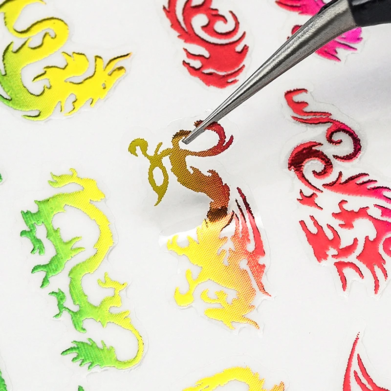 1 шт. цветные бронзовые стикеры 3D на ногти Nail Art в форме сердца с золотым Драконом