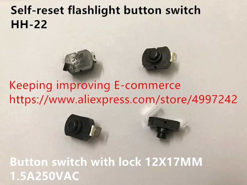 Оригинальный новый 100% HH 22 self сброс кнопка фонарика переключатель с замком 12X17 мм