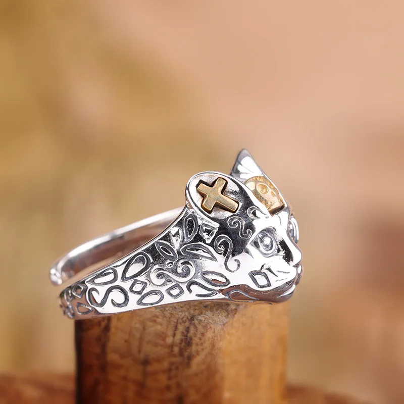 Кольцо Uglyless крутое с черепом и котом женские открытые кольца в стиле стимпанк