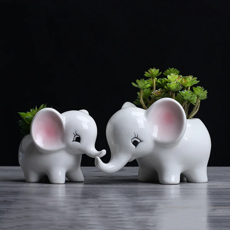 

Creative Cute Elephant Shape Flower Pot Ceramic Mini Bonsai Pots Home Corridor Decoration Succulents Plants Decorative Vase