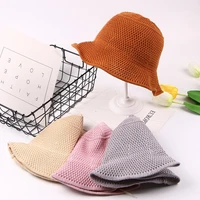 women solid color knitted bucket hat spring summer breathable uv protection sun hats outdoor sports fisherman hats sunshade hats