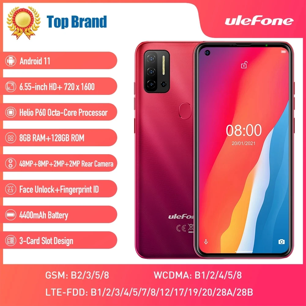 

Ulefone Note 11P Global Version Android 11 Mobile Phone 6.55 inch 8GB +128GB 4G-LTE Unlocked Phone 4400mAh 48MP Camera Cellphone