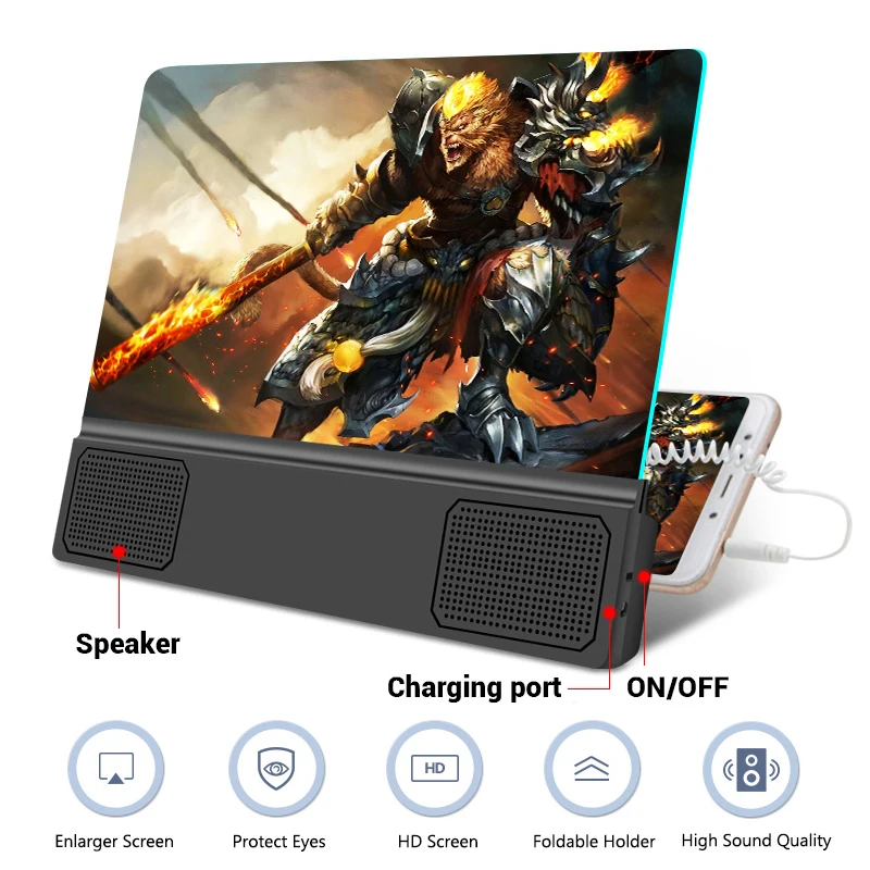 

3D Phone Screen Amplifier Universal Speaker Enlarged Stereo HD Video Magnifier For AUX Jack Cellphone Listen To Music Desk Stand
