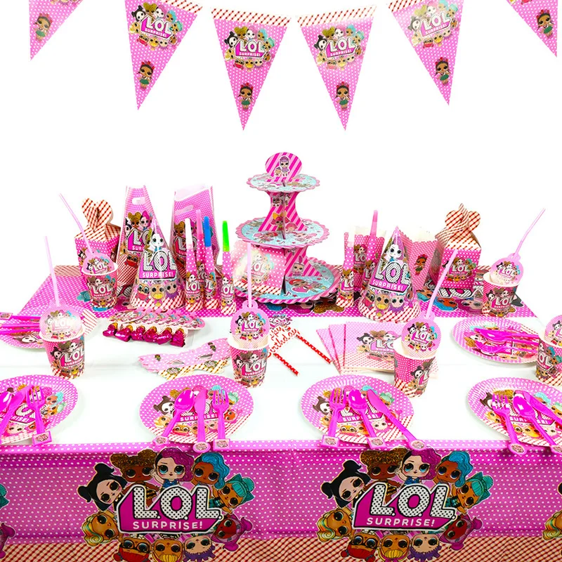 

LOL surprise dolls Birthday lols Party theme Decoration Supplies Holiday Cup Plate Spoon Cake Stand Activity Event Kid girl Gift