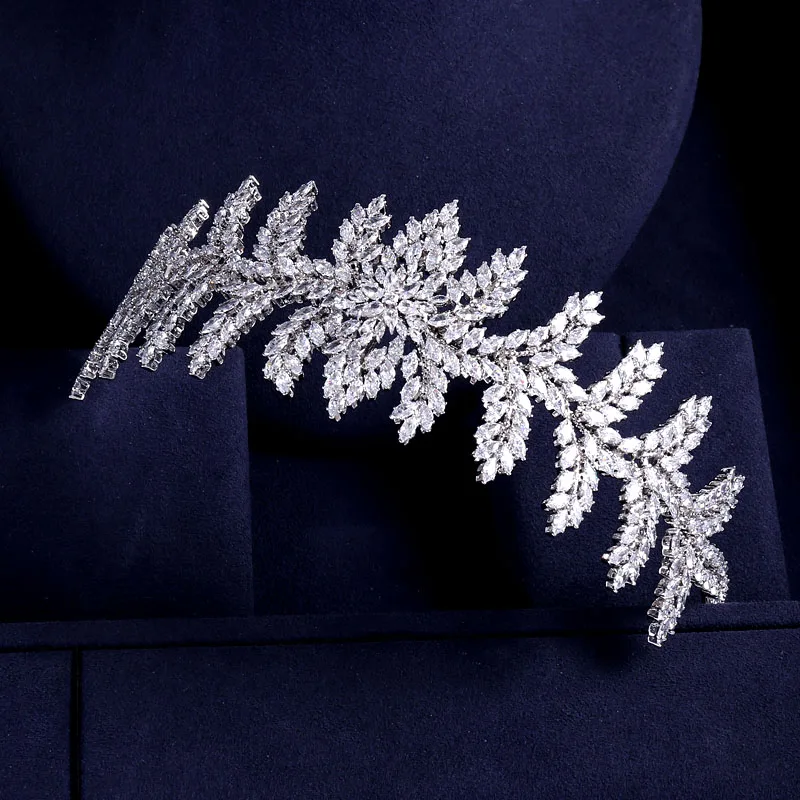 

jankelly Fashion Ladies Wedding Headpieces With cube zircon Wholesale Bridal Hair Accessories Headdress Bridal Hair Tiaras