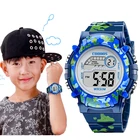 Детские часы темно-синие камуфляжные светодиодные Яркие цифровые водонепроницаемые будильник для мальчиков и девочек креативные детские подарки